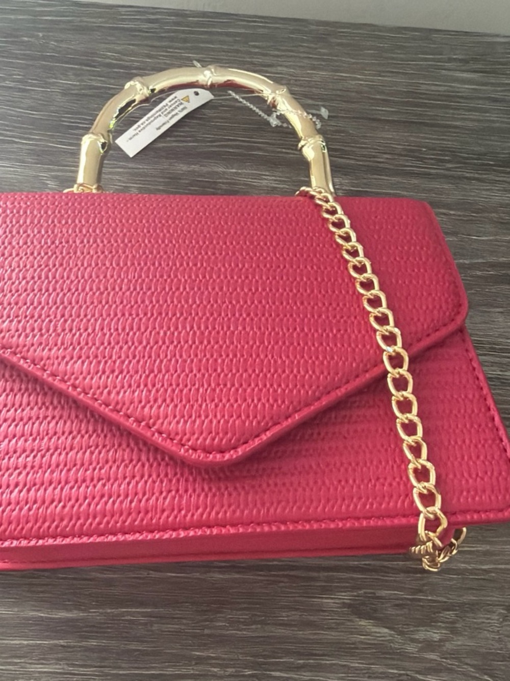 Isaac Mizrahi Red Textured Satchel with Gold Chain Handle
